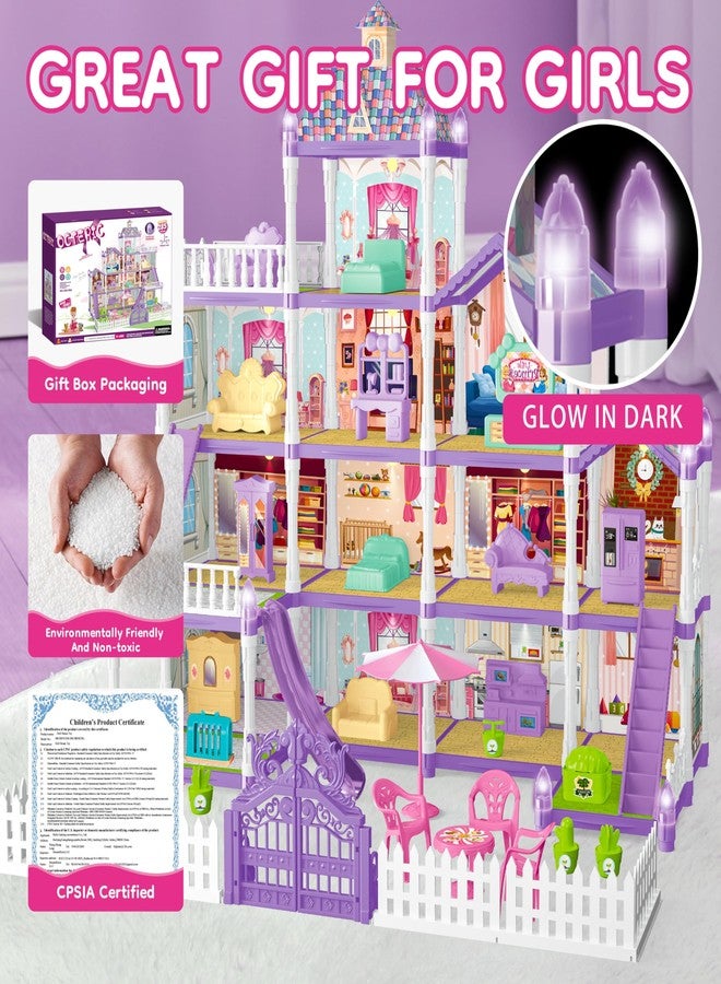 OCTERIC Doll House for Girls ,13 Rooms Doll House with 2 Dolls, Lights, Puppies ,Furnitures, Accessories, Toddler Playhouse Gift for for 3 4 5 6 7 8 9 10 Year Old Girls Toys ( Purple) - Image 2
